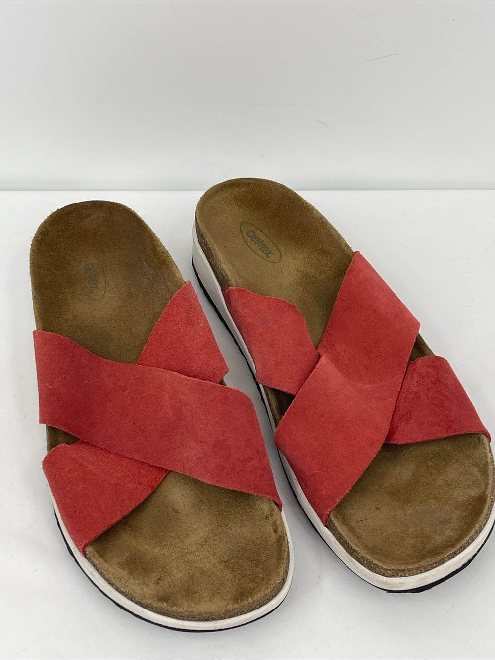 AETREX Comfort Suede Crossband Slide Sandals - Red WOMENS SIZE 10.5-11 LEATHER